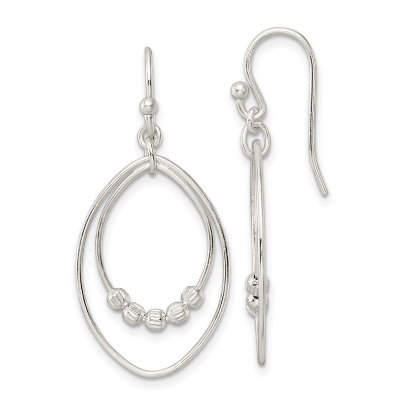 Kazi Luxury Sterling Silver Polished Diamond-Cut Beaded Ovals Dangle Earrings 41$